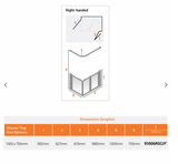 AKW Silverdale Option A Shower Screens 1300x700mm Right Hand - 900mm High - Clear (91006RSC)