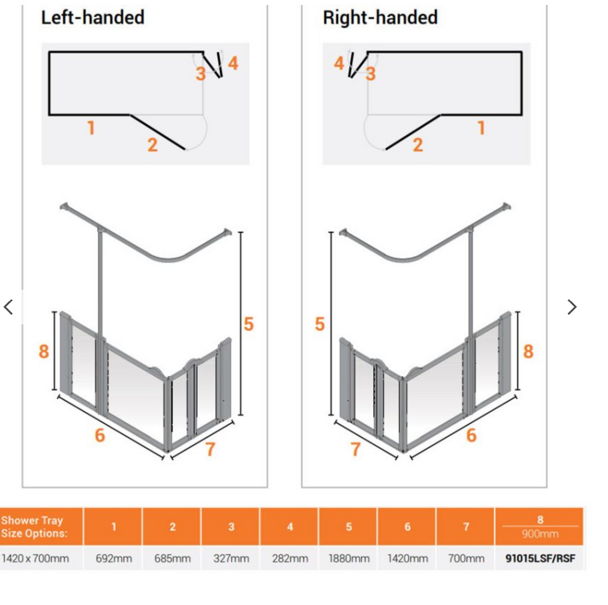 AKW Silverdale Option B Shower Screens 1420x700mm Left Hand - 900mm High - Frosted (91015LSF)