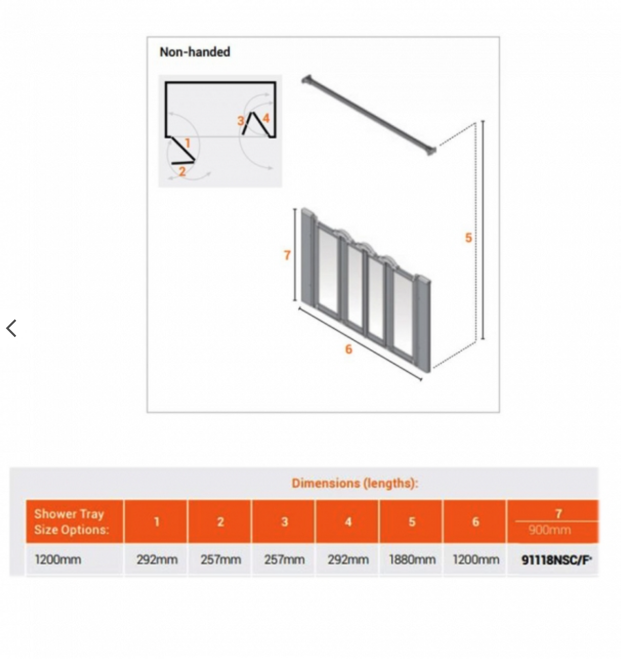 AKW Silverdale Option N Shower Screens 1200mm Wide x 900mm High - Clear (91118NSC)