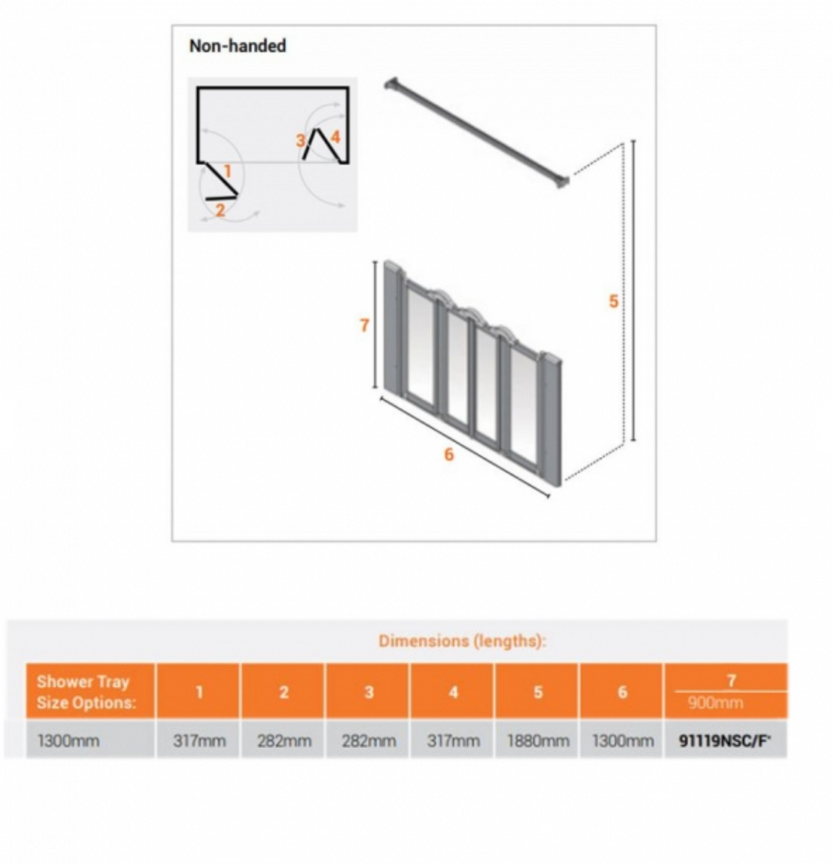 AKW Silverdale Option N Shower Screens 1300mm Wide x 900mm High - Clear (91119NSC)