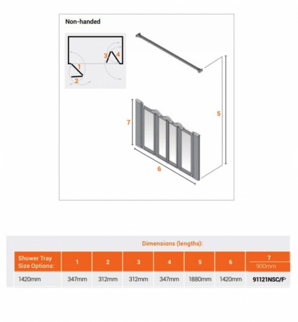AKW Silverdale Option N Shower Screens 1420mm Wide x 900mm High - Clear (91121NSC)