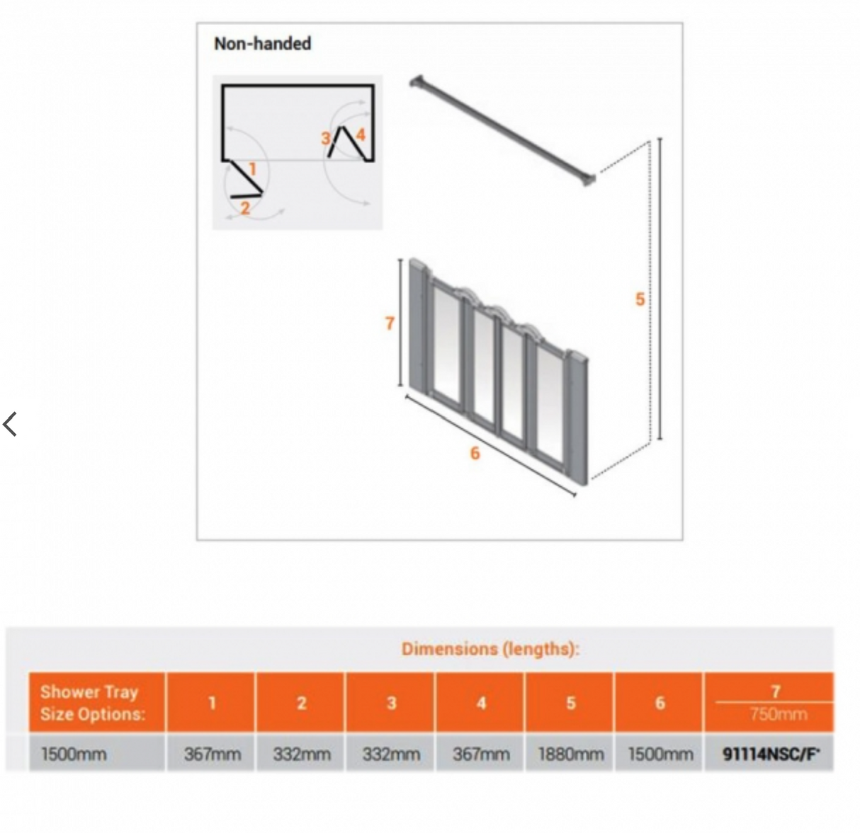 AKW Silverdale Option N Shower Screens 1500mm Wide x 750mm High - Clear (91114NSC)