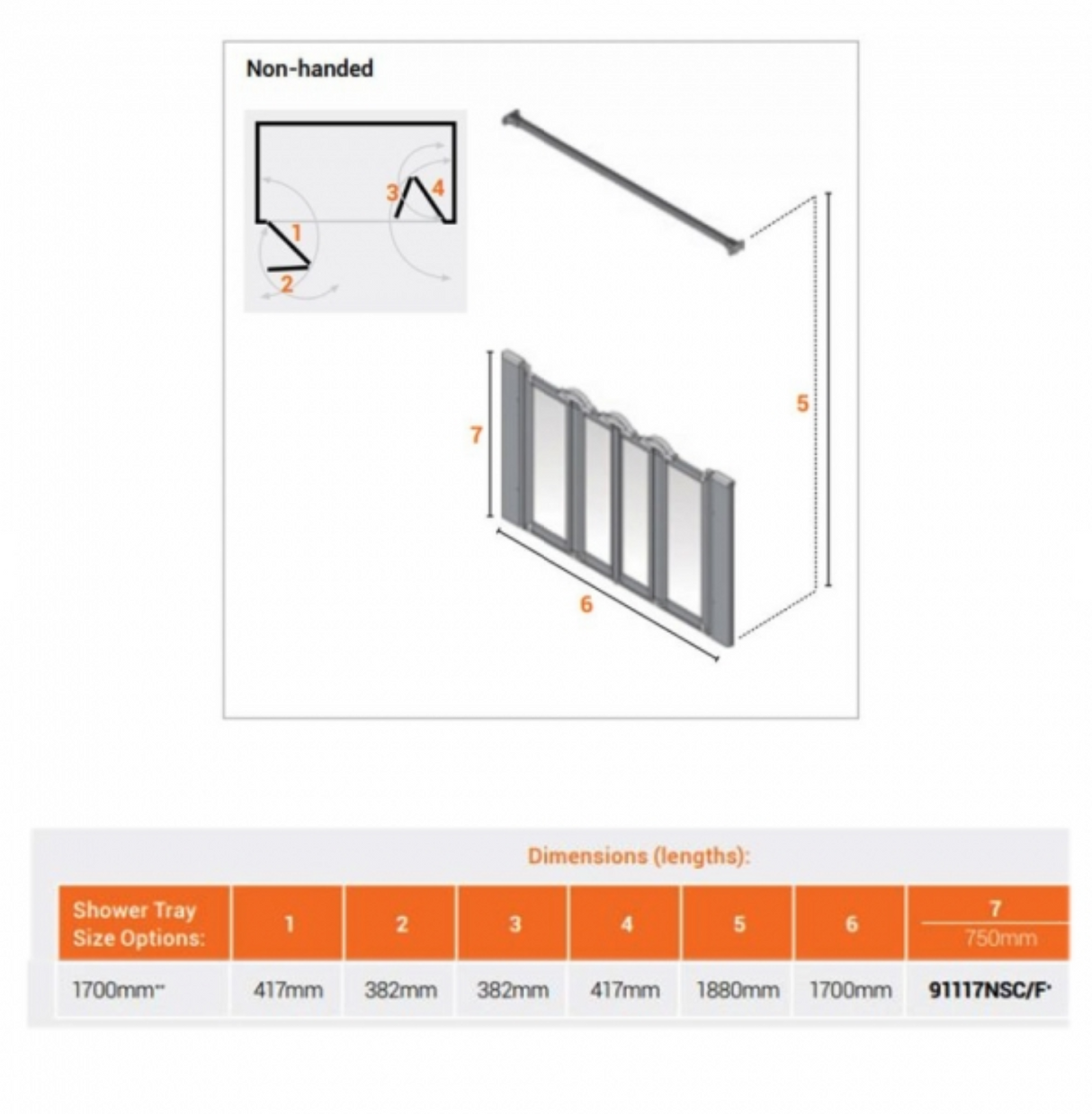 AKW Silverdale Option N Shower Screens 1700mm Wide x 750mm High - Clear (91117NSC)
