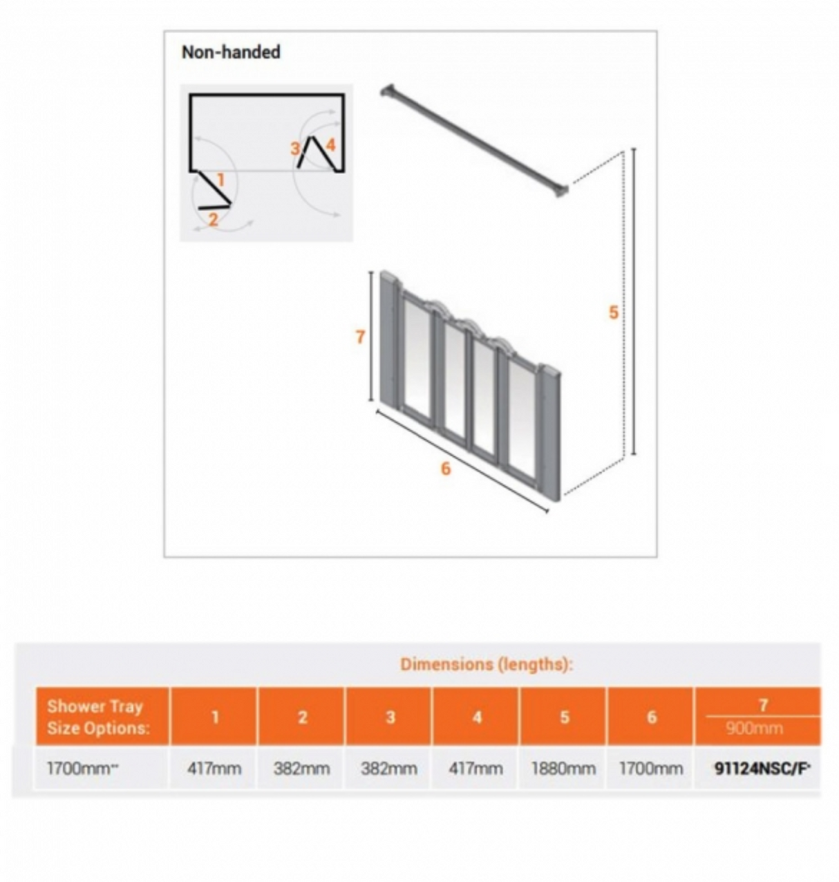 AKW Silverdale Option N Shower Screens 1700mm Wide x 900mm High - Frosted (91124NSF)