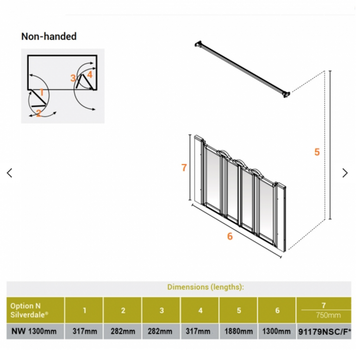 AKW Silverdale Option NW Shower Screens 1300mm Wide x 750mm High - Clear (91179NSC)