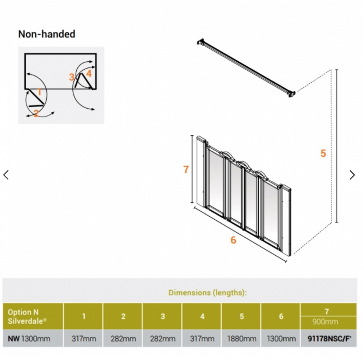 AKW Silverdale Option NW Shower Screens 1300mm Wide x 900mm High - Clear (91178NSC)