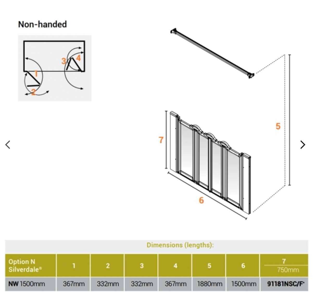 AKW Silverdale Option NW Shower Screens 1500mm Wide x 750mm High - Clear (91181NSC)