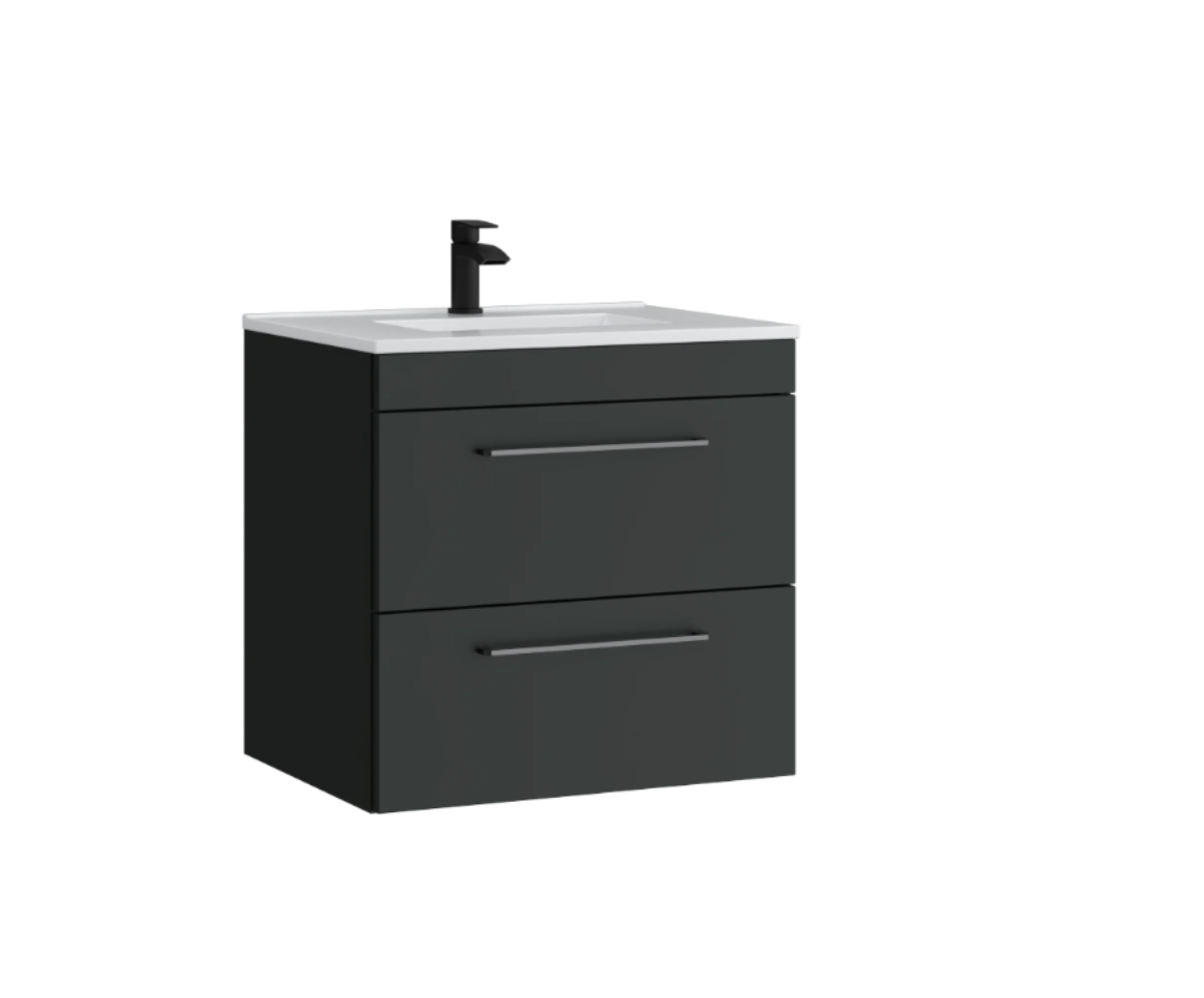Kartell K-VIT Dove 600mm 2 drawer wall mounted unit with ceramic basin in matt anthracite