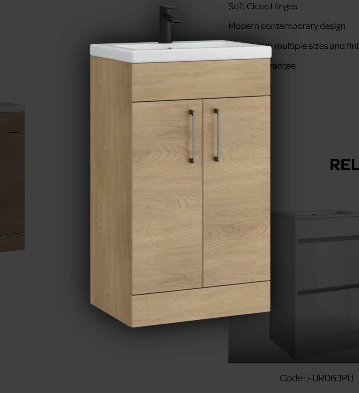 Kartell K-VIT Dove 500mm 2 door floor standing unit with ceramic basin in torro oak