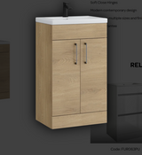 Kartell K-VIT Dove 500mm 2 door floor standing unit with ceramic basin in torro oak