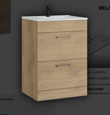 Kartell K-VIT Dove 600mm 2 drawer floor standing unit with ceramic basin in torro oak