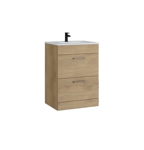 Kartell K-VIT Dove 600mm 2 drawer floor standing unit with ceramic basin in torro oak