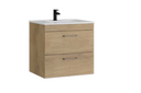Kartell K-VIT Dove 600mm 2 drawer wall mounted unit with ceramic basin in torro oak