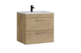 Kartell K-VIT Dove 600mm 2 drawer wall mounted unit with ceramic basin in torro oak
