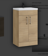 Kartell K-VIT Dove 500mm 2 door slimline unit with ceramic basin in torro oak