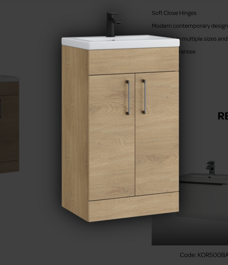 Kartell K-VIT Dove 500mm 2 door slimline unit with ceramic basin in torro oak