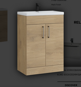Kartell K-VIT Dove 600mm 2 door slimline unit with ceramic basin in torro oak
