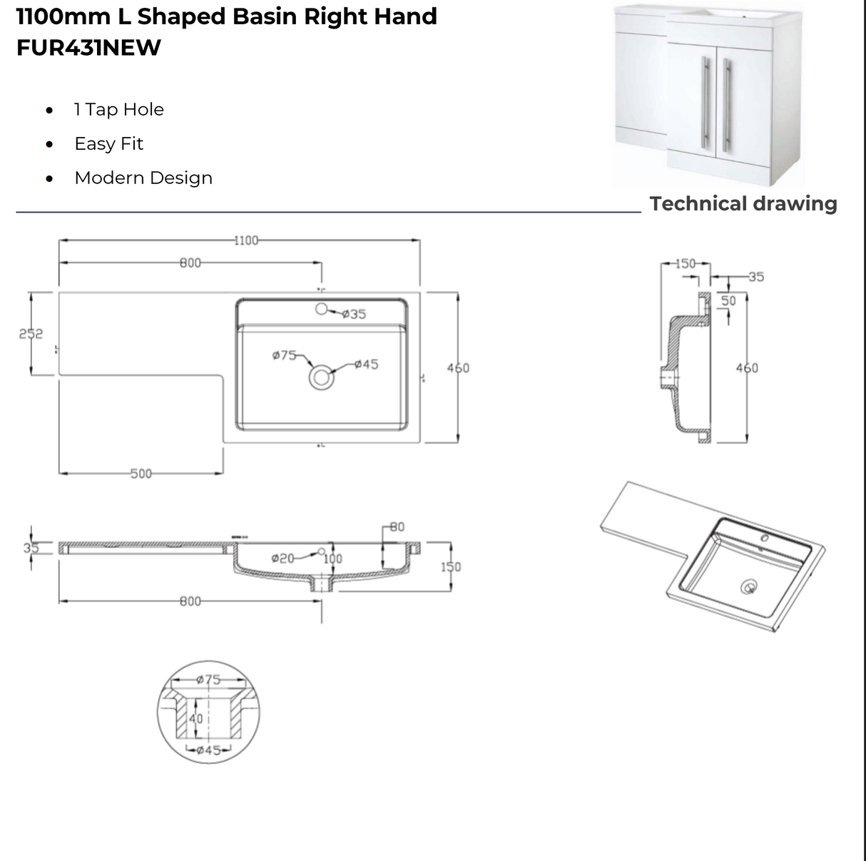 Kartell K-VIT Dove 1100mm L-Shaped Door Unit Right-Hand Furniture Pack - Torro Oak - Cistern Included (DOV600FSDO-TO - DOVLSWC-TO - FUR431NEW - ACC001N)