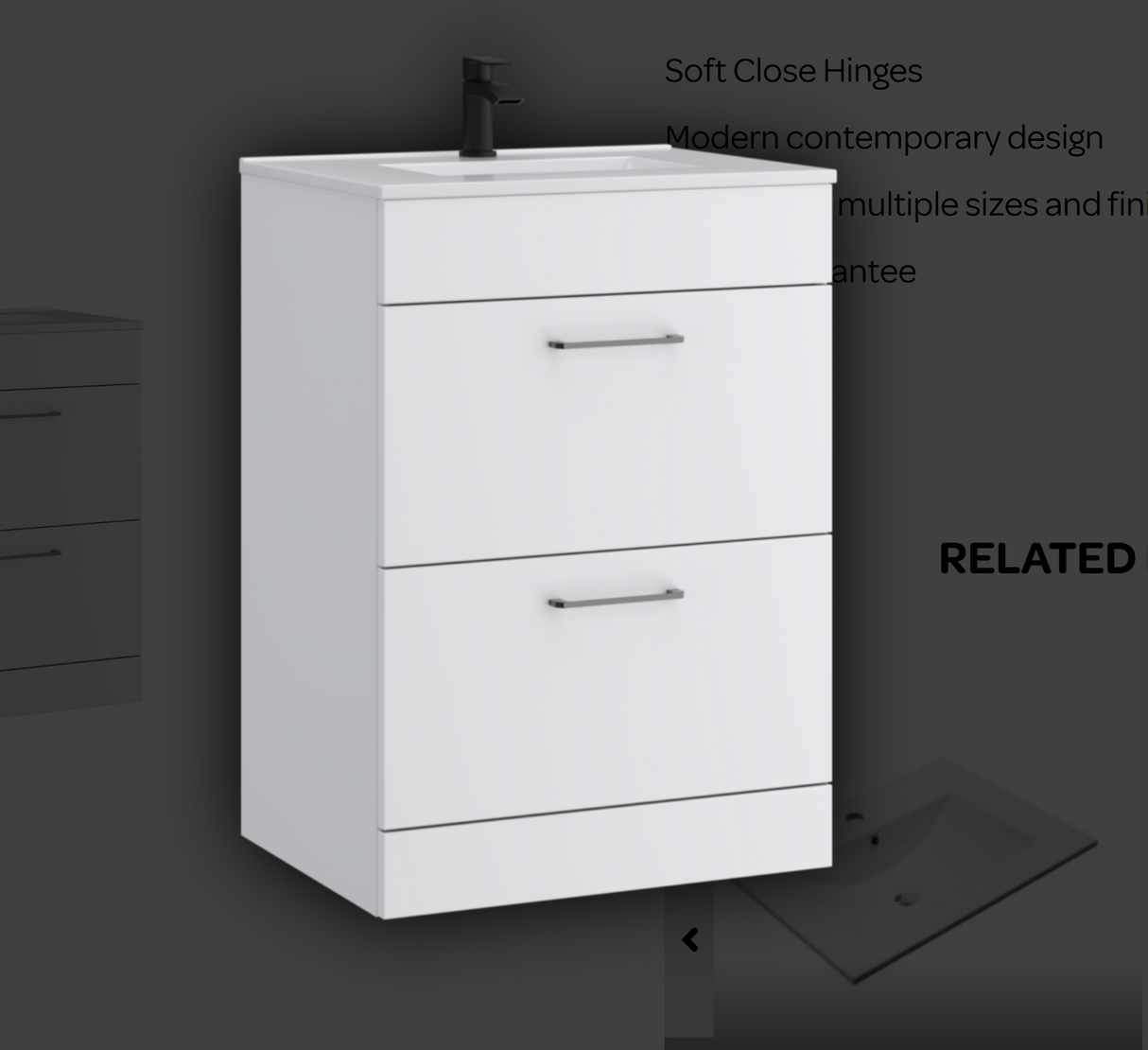 Kartell K-VIT Dove 600mm 2 drawer floor standing unit with ceramic basin in matt white