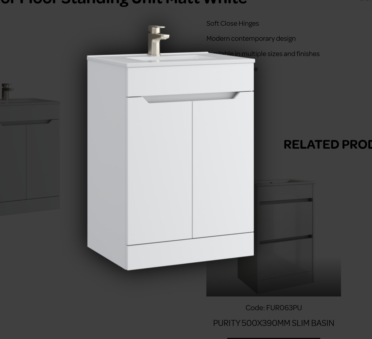 Kartell K-VIT Urban 500mm 2 Door Floor Standing Unit With Ceramic Basin- Matt White (URB500FSDO-SW FUR063PU)