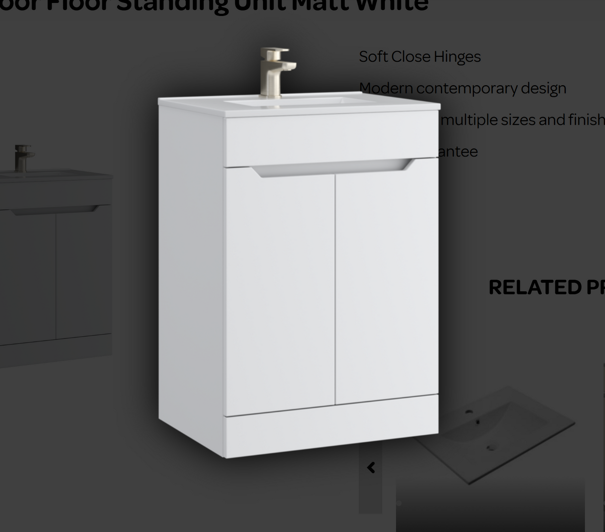 Kartell K-VIT Urban 600mm 2 Door Floor Standing Unit With Ceramic Basin - Matt White (URB600FSDO-SW FUR057PU)