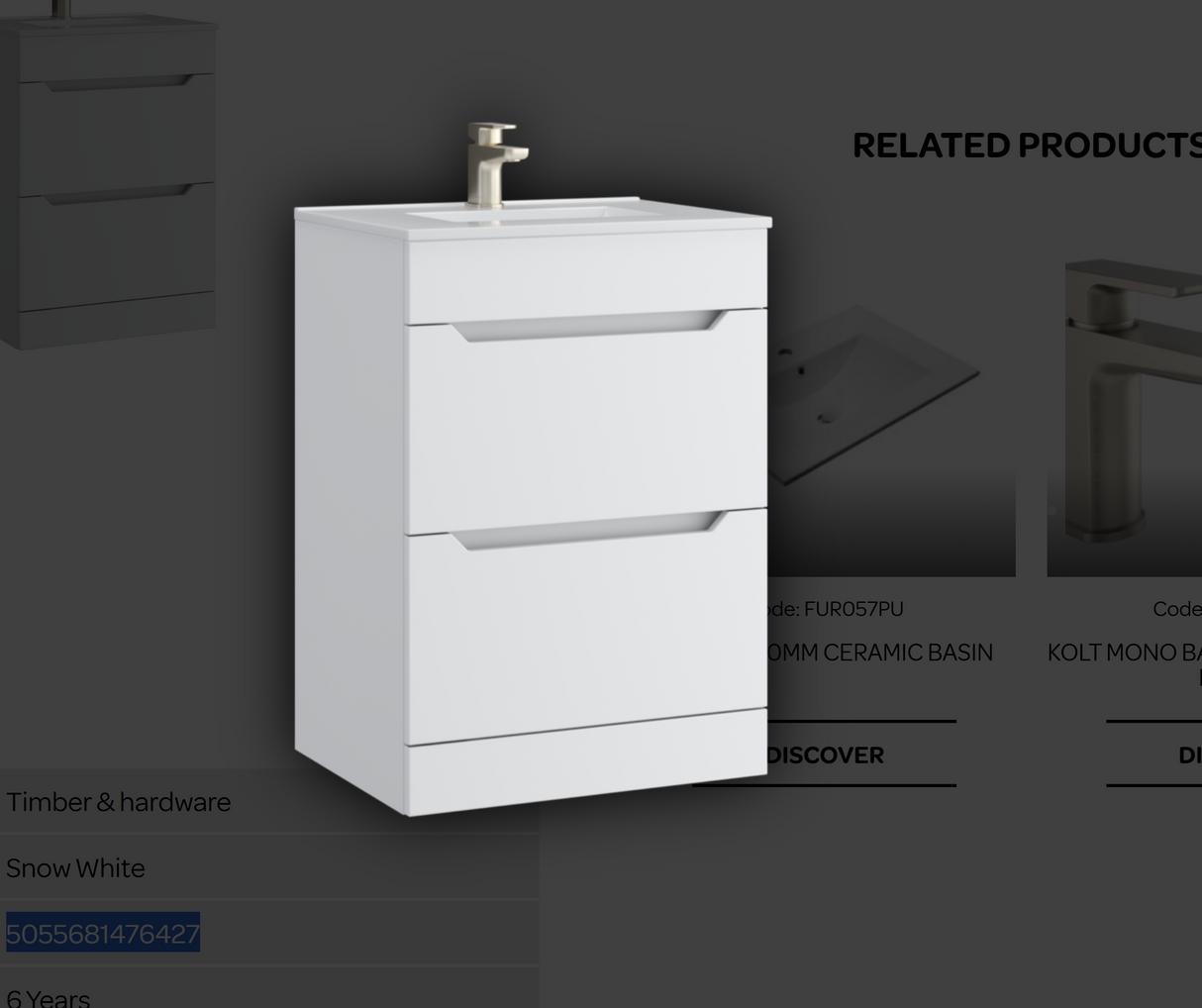 Kartell K-VIT Urban 600mm 2 Drawer Floor Standing Unit With Ceramic Basin- Matt White (URB600FSDR-SW FUR057PU)