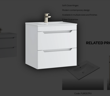 Urban 600mm 2 Drawer Wall Mounted Unit - Matt White