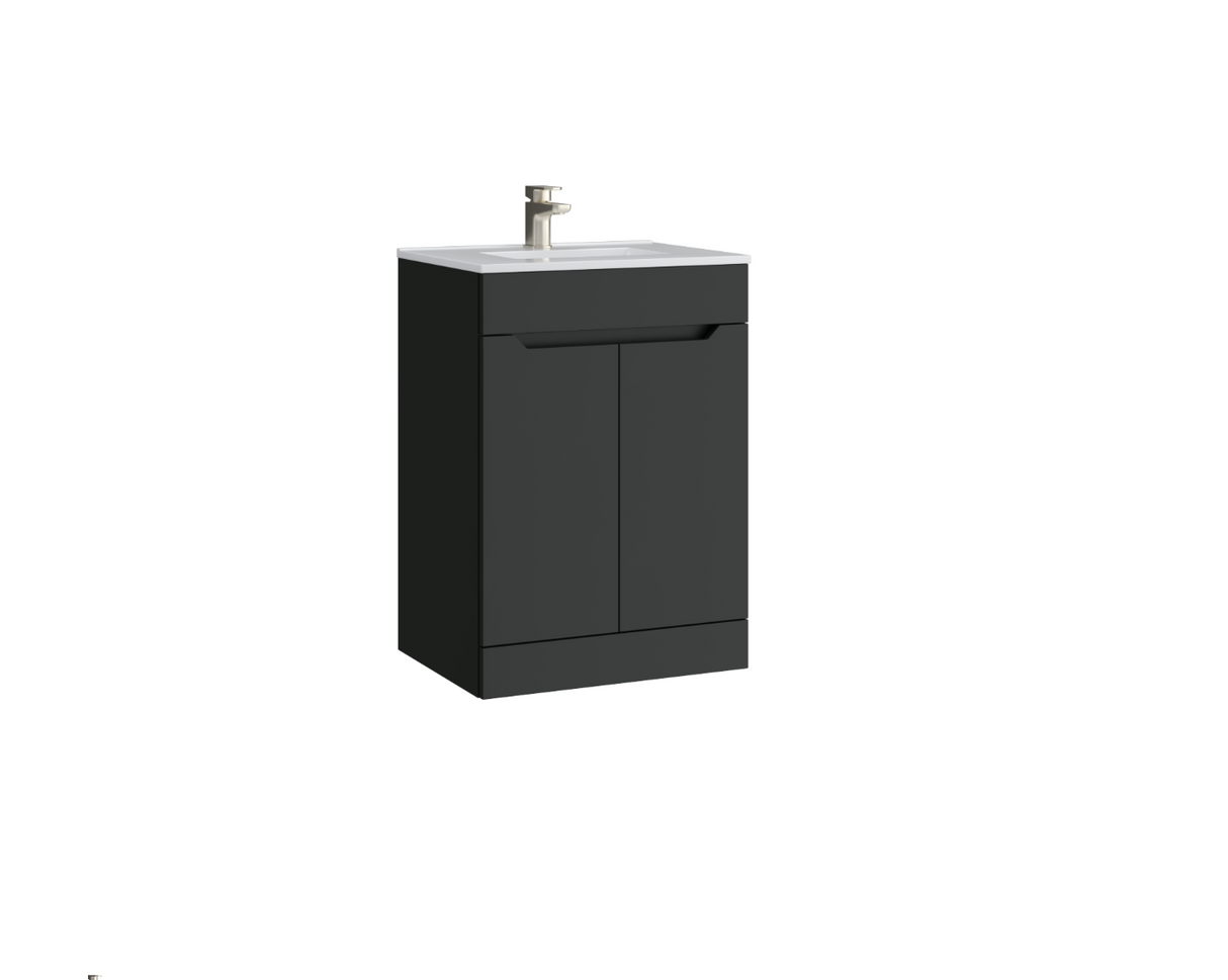 Kartell K-VIT Urban 600mm 2 Door Floor Standing Unit With Ceramic Basin - Matt Anthracite  (URB600FSDO-MA FUR057PU)
