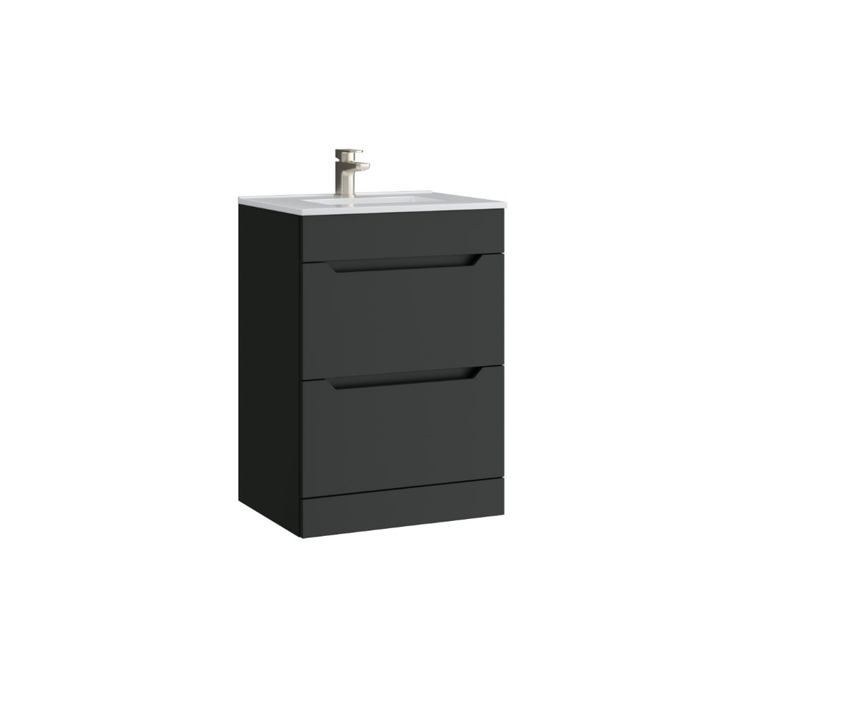 Kartell K-VIT Urban 600mm 2 Drawer Floor Standing Unit With Ceramic Basin- Matt Anthracite  (URB600FSDR-MA FUR057PU)