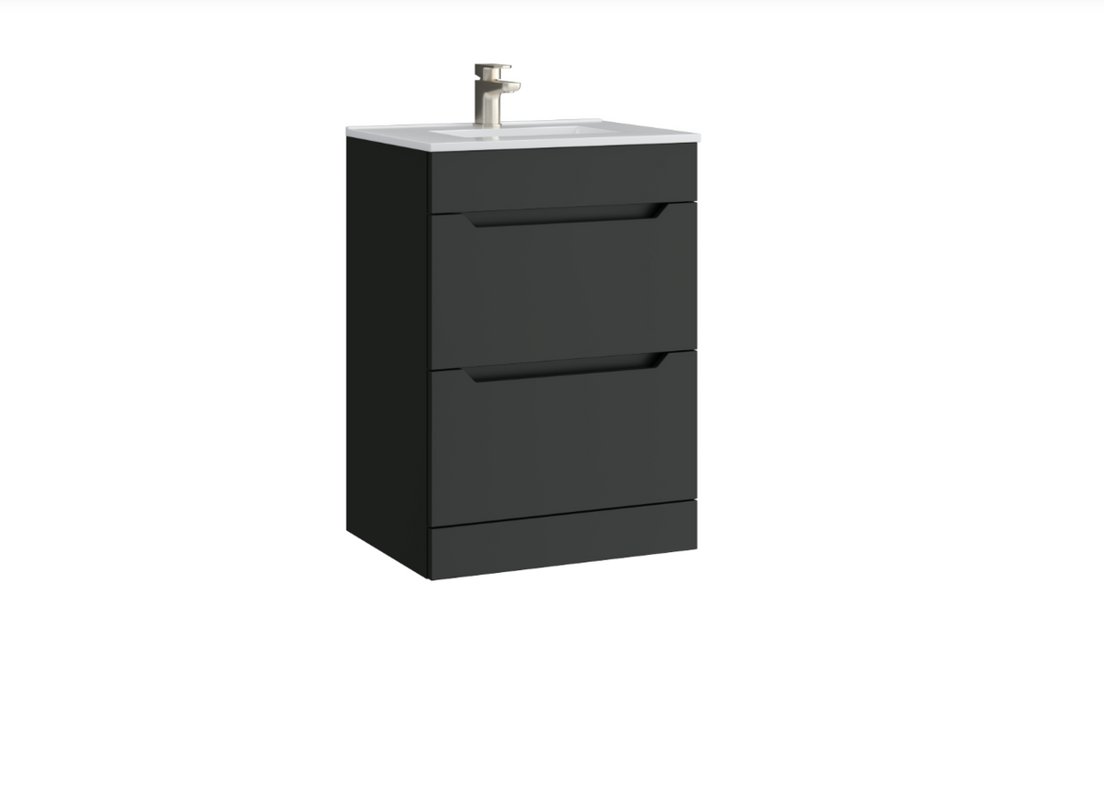 Kartell K-VIT Urban 600mm 2 Drawer Wall Mounted Unit With Ceramic Basin- Matt Anthracite  (URB600WMDR-MA FUR057PU)