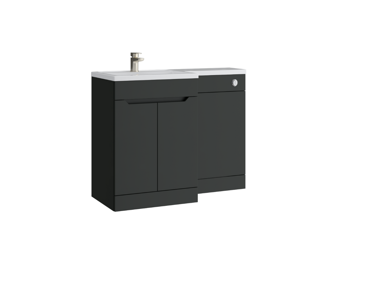 Kartell K-VIT Urban 1100mm L-Shaped Door Unit Left-Hand Furniture Pack- Matt Anthracite -Cistern Included (URB600FSDO-MA - URBLSWC-MA - FUR430NEW - ACC001N)