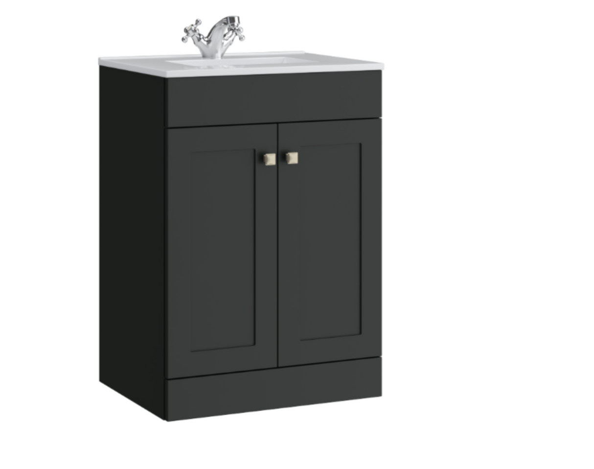 Kartell K-VIT Sanctuary 600mm 2 Door Floor Standing Unit With Ceramic Basin - Matt Anthracite (SAN600FSDO-MA- FUR057PU)