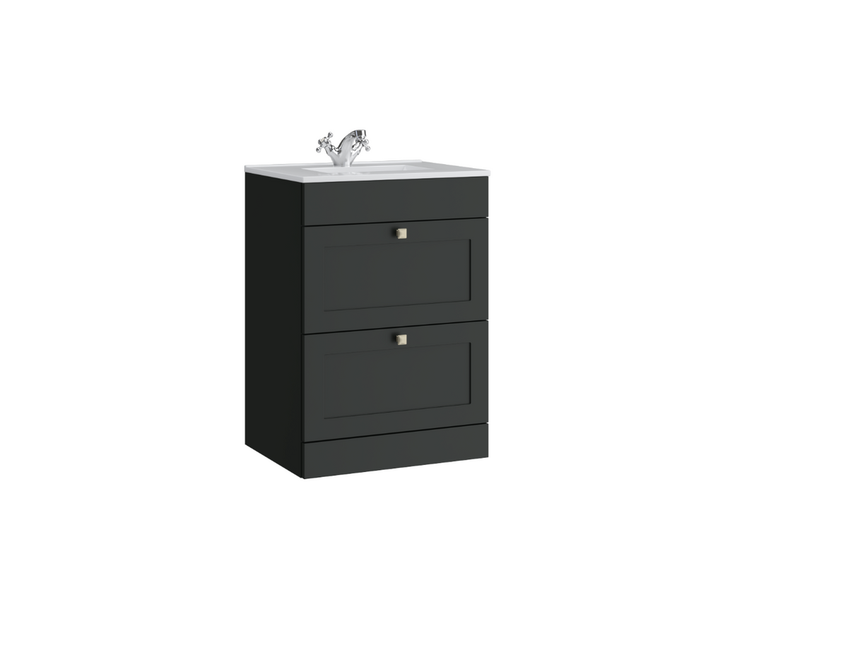 Kartell K-VIT Sanctuary 600mm 2 Drawer Floor Standing Unit with Ceramic Basin - Matt Anthracite