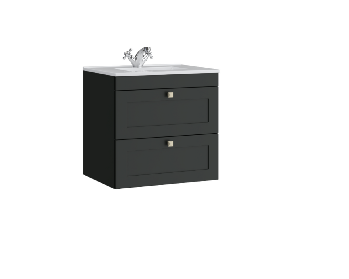 Kartell K-VIT Sanctuary 600mm 2 Drawer Wall Mounted Unit With Ceramic Basin-Matt Anthracite (SAN600WMDR-MA FUR057PU)