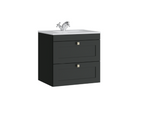 Kartell K-VIT Sanctuary 600mm 2 Drawer Wall Mounted Unit With Ceramic Basin-Matt Anthracite (SAN600WMDR-MA FUR057PU)