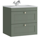 Kartell K-VIT Sanctuary 600mm 2 Drawer Wall Mounted Unit With Ceramic Basin-Corymbia Green (SAN600WMDR-CG FUR057PU)