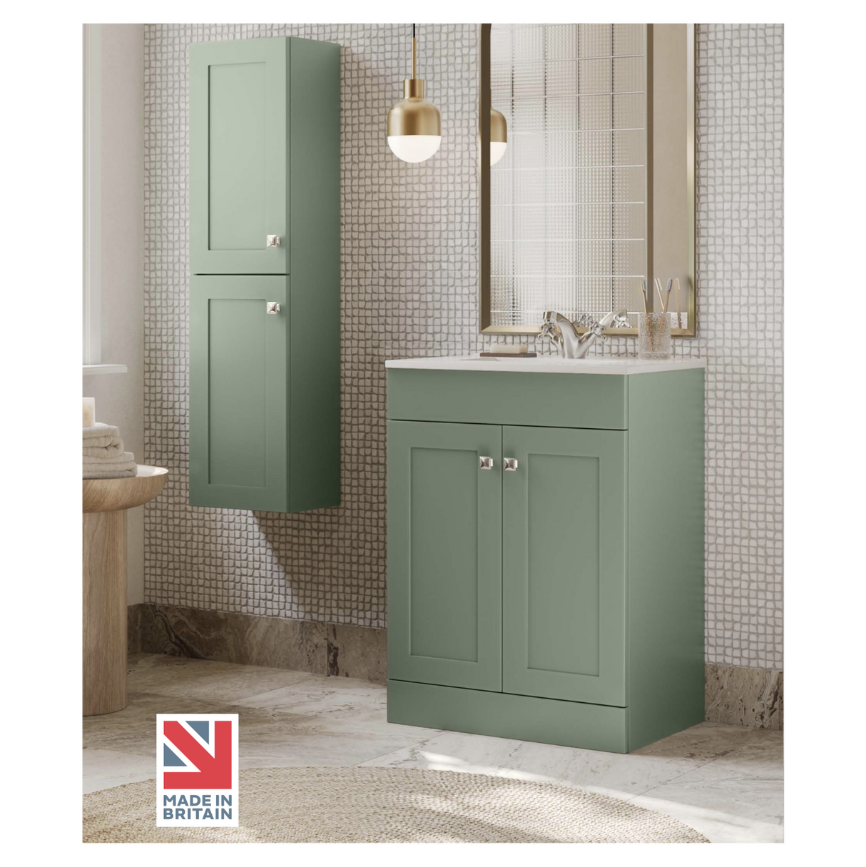 Kartell K-VIT Sanctuary 500mm 2 Door Floor Standing Unit With Ceramic Basin=Corymbia Green (SAN500FSDO-CG FUR063PU)