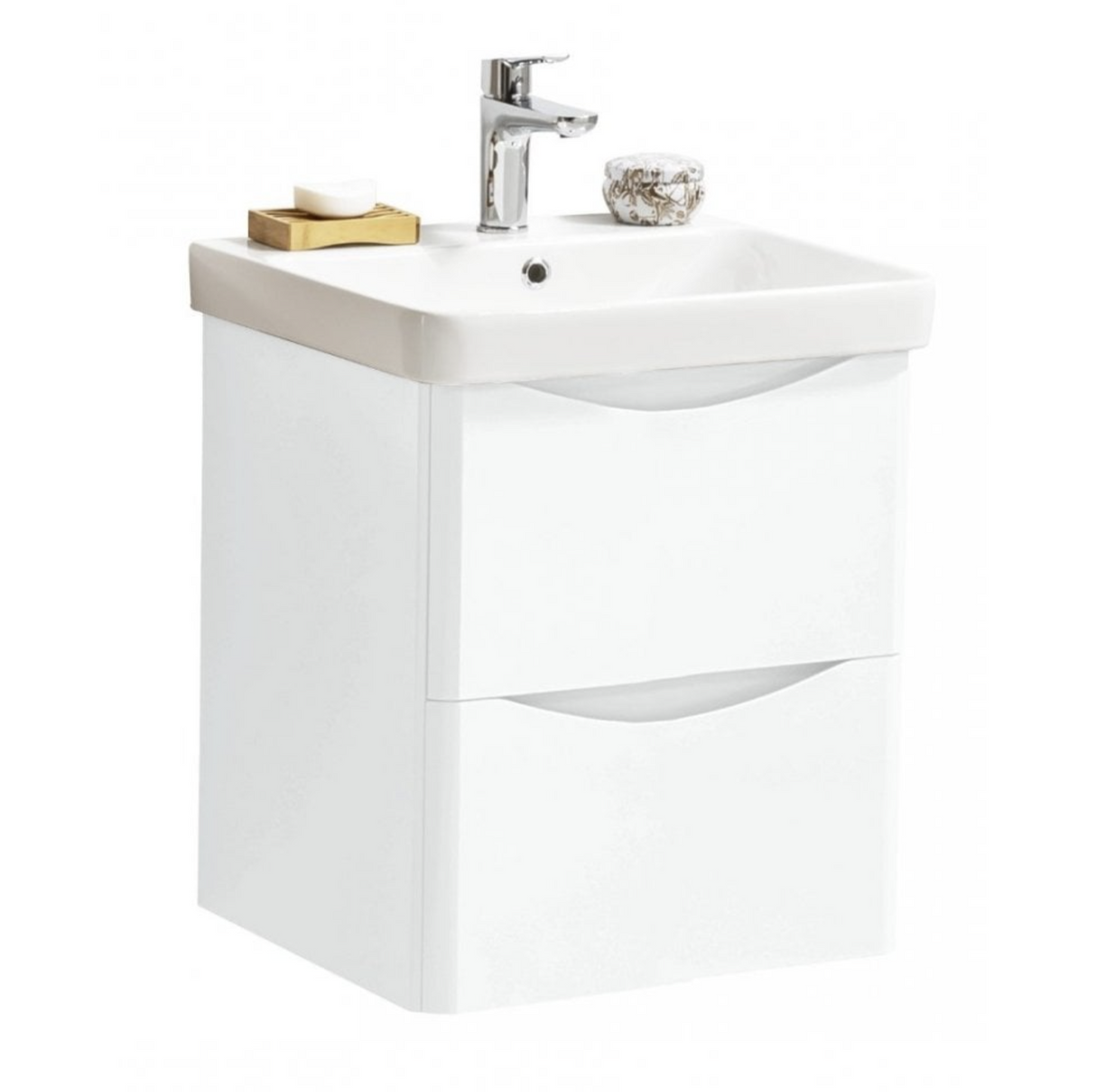 Kartell K-VIT Arc 500mm Wall Mounted 2 Drawer Unit With Ceramic Basin- White Gloss (ARC500WM-W FUR148ME)