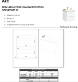 Kartell K-VIT ARC 600mm Wall Mounted 2 Drawer Unit With Ceramic Basin- White Gloss (ARC600WM-W FUR149ME)