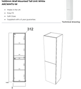 Kartell K-VIT Arc 1400mm Wall Mounted Tall Unit- White Gloss (ARCWMTU-W)