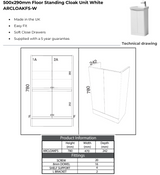 Kartell K-VIT Arc 500mm Floor Standing 2 Door Cloakroom Unit With Ceramic Basin- White Gloss (ARCLOAKFS-W FUR455CA)