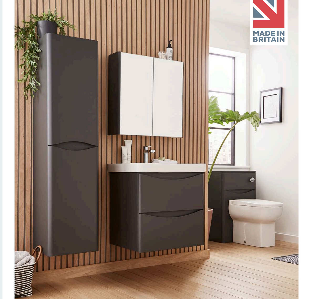 Kartell K-VIT Arc 500mm Wall Mounted 2 Drawer Unit With Ceramic Basin-Matt Graphite (ARC500WM-G FUR148ME)