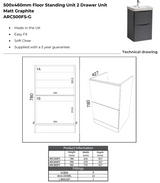 Kartell K-VIT Arc 500mm Floor Standing 2 Drawer Unit With Ceramic Basin- Matt Graphite (ARC500FS-G FUR148ME)