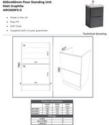 Kartell K-VIT Arc 600mm Floor Standing 2 Drawer Unit With Ceramic Basin- Matt Graphite (ARC600FS-G FUR149ME)