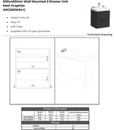 Kartell K-VIT Arc 500mm Wall Mounted 2 Drawer Unit With Ceramic Basin-Matt Graphite (ARC500WM-G FUR148ME)