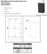 Kartell K-VIT Arc 500mm Floor Standing 2 Door Cloakroom Unit With Ceramic Basin- Matt Graphite (ARCLOAKFS-G FUR455CA)