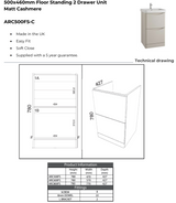 Kartell K-VIT Arc 500mm Floor Standing 2 Drawer Unit With Ceramic Basin-Cashmere (ARC500FS-C FUR148ME)