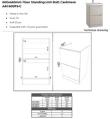 Kartell K-VIT Arc 600mm Floor Standing 2 Drawer Unit With Ceramic Basin- Cashmere (ARC600FS-C FUR149ME)