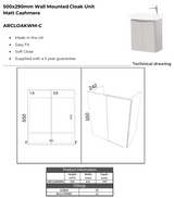 Kartell K-VIT Arc 500mm Wall Mounted 2 Door Cloakroom Unit With Ceramic Basin- Matt Cashmere (ARCLOAKWM-C FUR455CA)