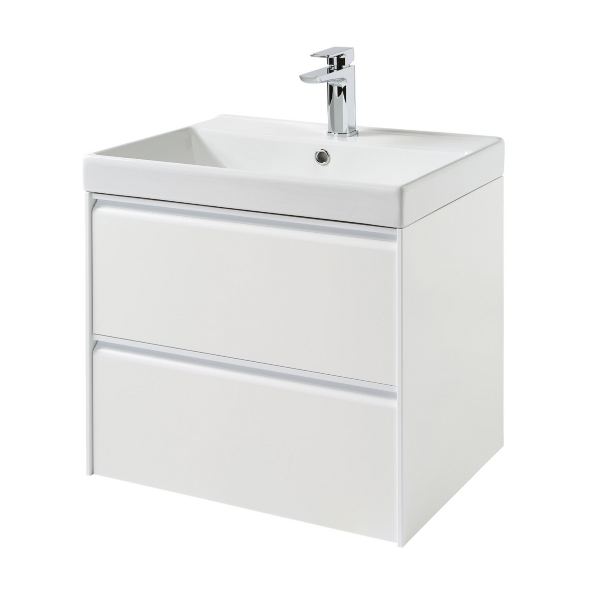 Kartell K-VIT Moon 600mm 2 Drawer Wall Mounted Unit With Ceramic Basin-Matt White (MOON600WM-W MOON600BAS)